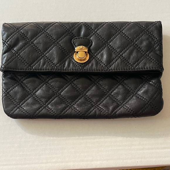 Marc Jacobs Handbags - Marc Jacobs Eugenie Black Quilted leather fold over Clutch with Gold Clasp